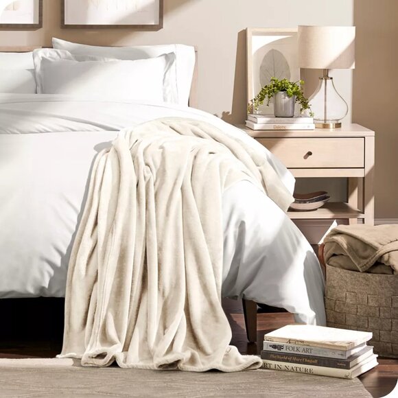 NEW Microplush Fleece Bed Blanket by Bare Home Full/Queen Vanilla - Picture 1 of 10